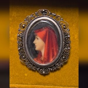 Vintage Silver and Red Cameo Brooch
